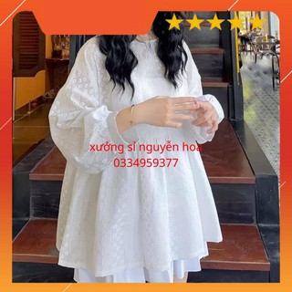 Áo babydoll hoa nhí tay phồng 2 màu xanh/trắng dễ thương (kèm video/ảnh thật) Xưởng Sỉ Nguyễn Hoa