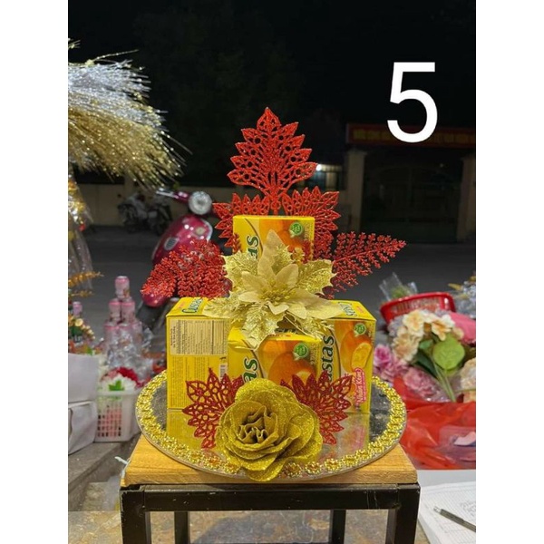 SET PHỤ KIỆN LÀM THÁP 5 HỘP BÁNH KÈM ĐẾ GẮN ĐÁ HOA MAI TBA05