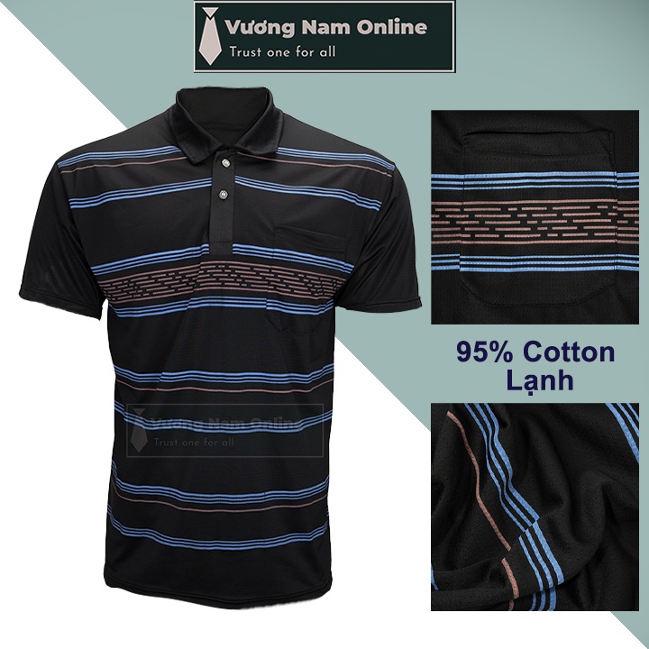 Áo thun nam trung niên tay ngắn polo form rộng có cổ sọc ngang VN19O