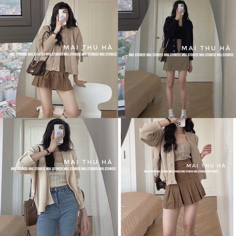 SET LEN THỪNG ÁO HAI DÂY KÈM ÁO KHOÁC LEN CARDIGAN SLTAHD