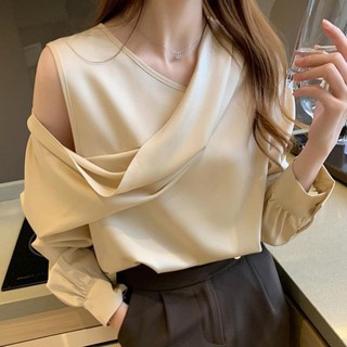 ÁO SƠ MI LỤA XOẮN VAI BỐN MÀU