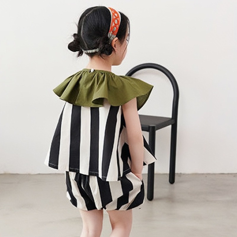 Set Bé Gái Bộ Áo Sát Nách Cổ Bèo In Hoa + Quần Short Thời Trang Mùa Hè Hàn Quốc Cho Bé Gái Se7en