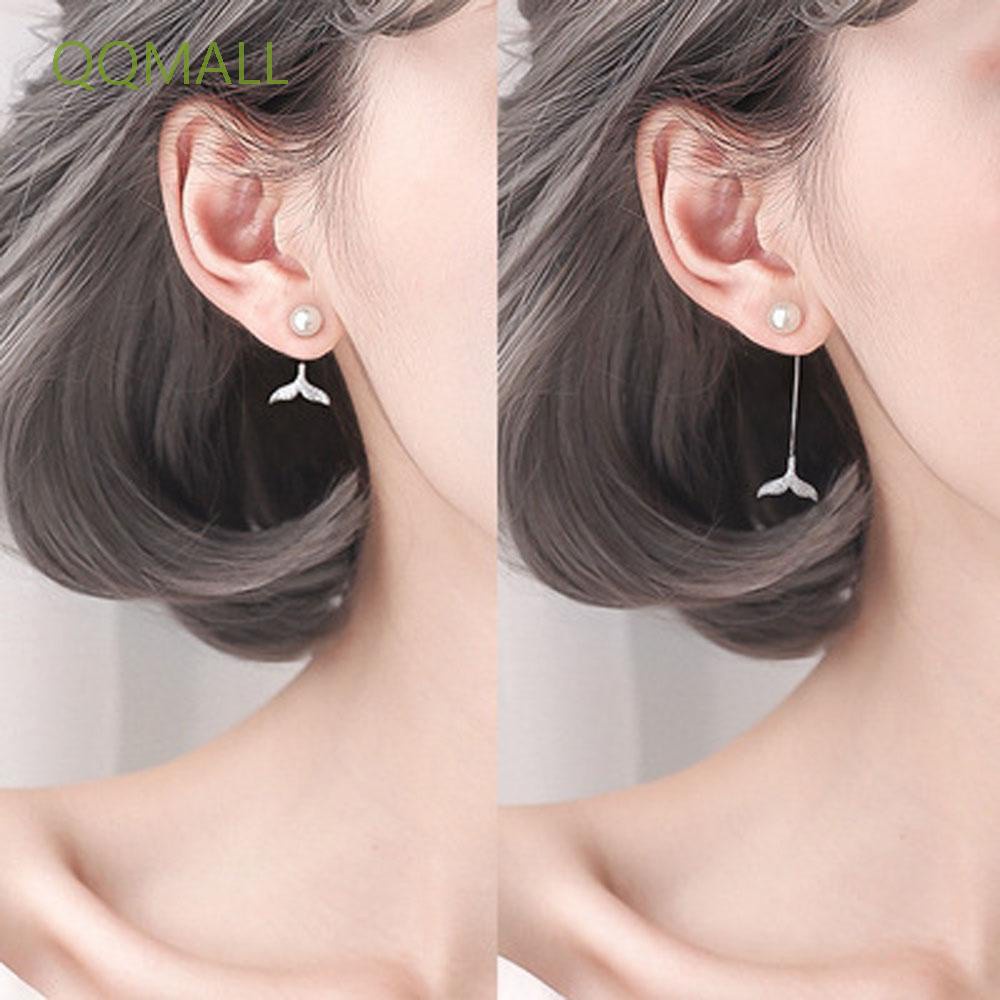 Bông Tai Xỏ Lỗ Hình Đuôi Cá Đính Ngọc Trai Giả Thời Trang Hàn Quốc Cho Nữ 925