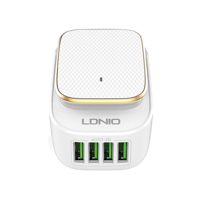 Bộ sạc 4 cổng usb kiêm đèn ngủ 4.4A LDNIO A4405 - Kèm Cáp Lightning - Bảo hành 12 tháng