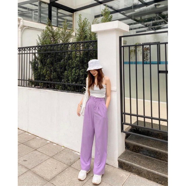 quần culottes cúc trước 1 khuy màu tím hoa cà cá tính | BigBuy360 - bigbuy360.vn