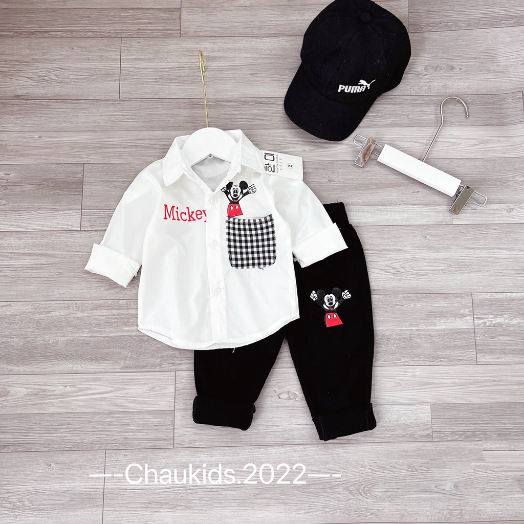 Bộ sơ mi in mickey áo đỏ bé trai