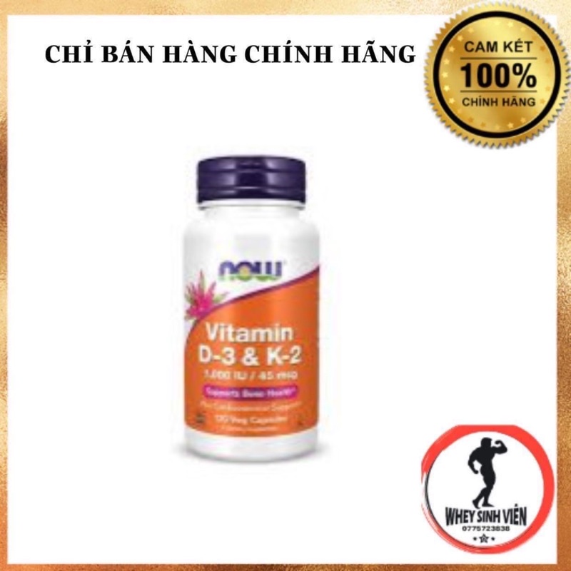 VITAMIN D3 K2 | Now Vitamin D3 K2 1,000 IU 45 mcg [120 Viên] - Tăng Miễn Dịch Chính Hãng