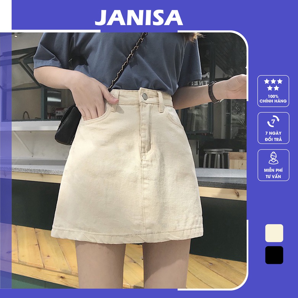 Chân váy Jean ngắn chữ A Ulzzang lưng cao trắng đen JANISA CV25