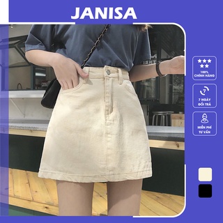 Chân váy jean ngắn chữ a ulzzang lưng cao trắng đen janisa cv25