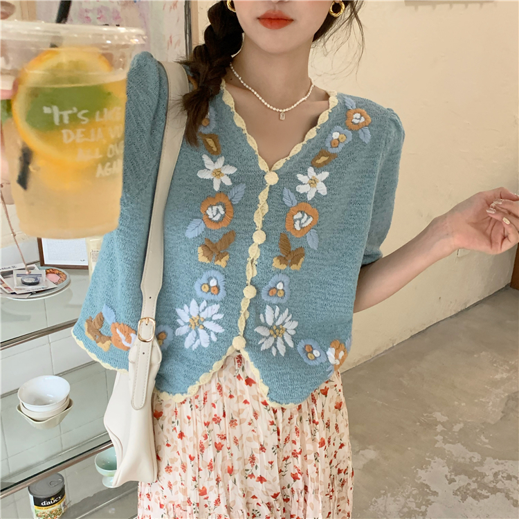 Áo Dệt Kim Tay Ngắn Cổ Chữ V Thời Trang Cho Nữ | BigBuy360 - bigbuy360.vn