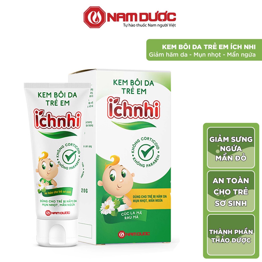 Kem bôi da trẻ em Ích Nhi 20g giúp giảm mẩn ngứa, sưng đỏ, dùng cho trẻ từ sơ sinh bị hăm tã, mụn nhọt, rôm sẩy