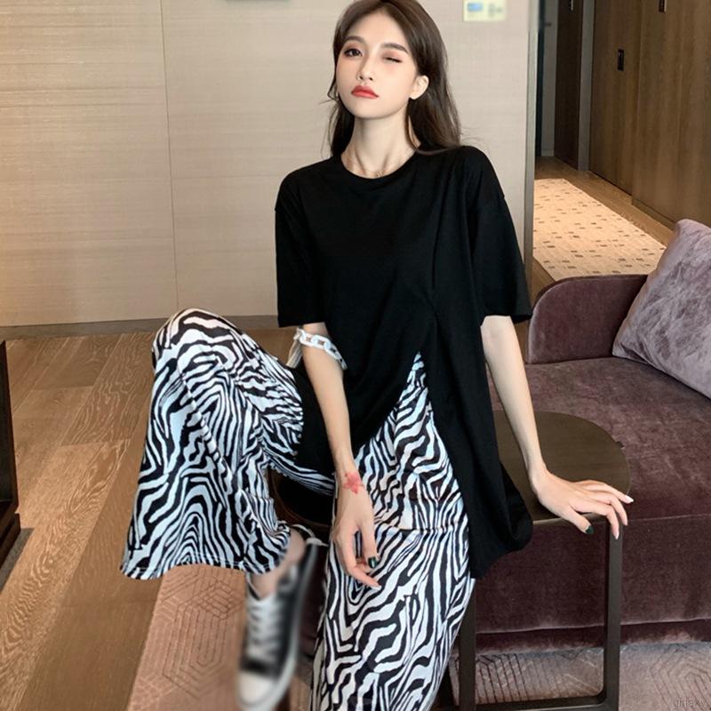 Quần dài ống rộng họa tiết ngựa vằn phong cách Hàn Quốc dành cho nữ