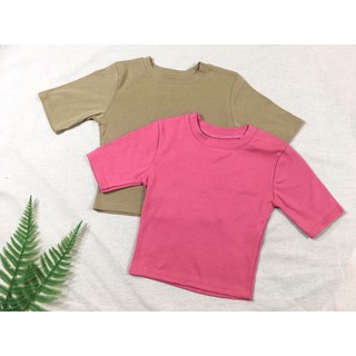 Áo croptop nữ, Áo Thun Croptop Cổ Tròn Tay Ngắn Chất Thun Gân Co Giãn 4 Chiều
