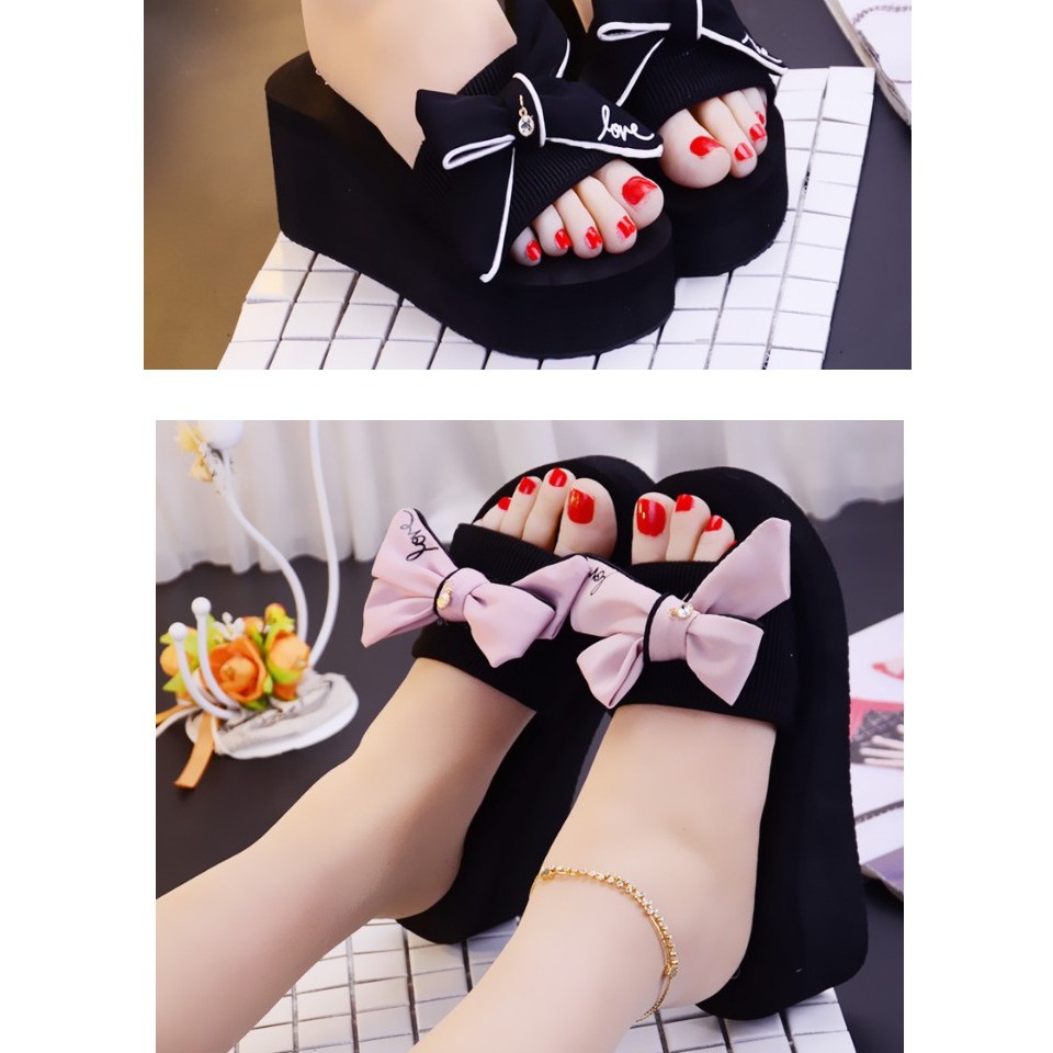 Dép sandal đế xuồng cao su đính nơ 2.36 inch size 34-39 cho nữ