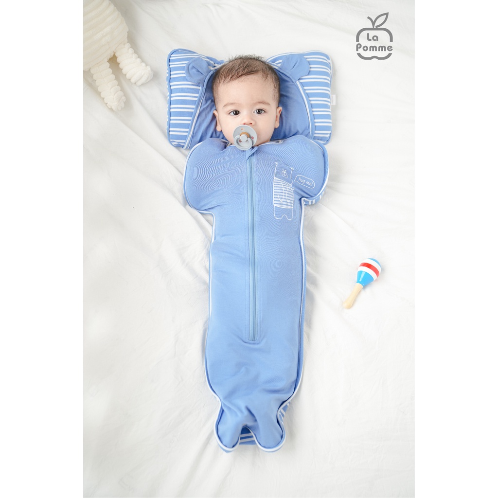 (MamanBébé chính hãng) Nhộng chũn ngủ sơ sinh La Pomme Baby Bear Kẻ xanh/Kẻ đỏ/Kẻ tím than