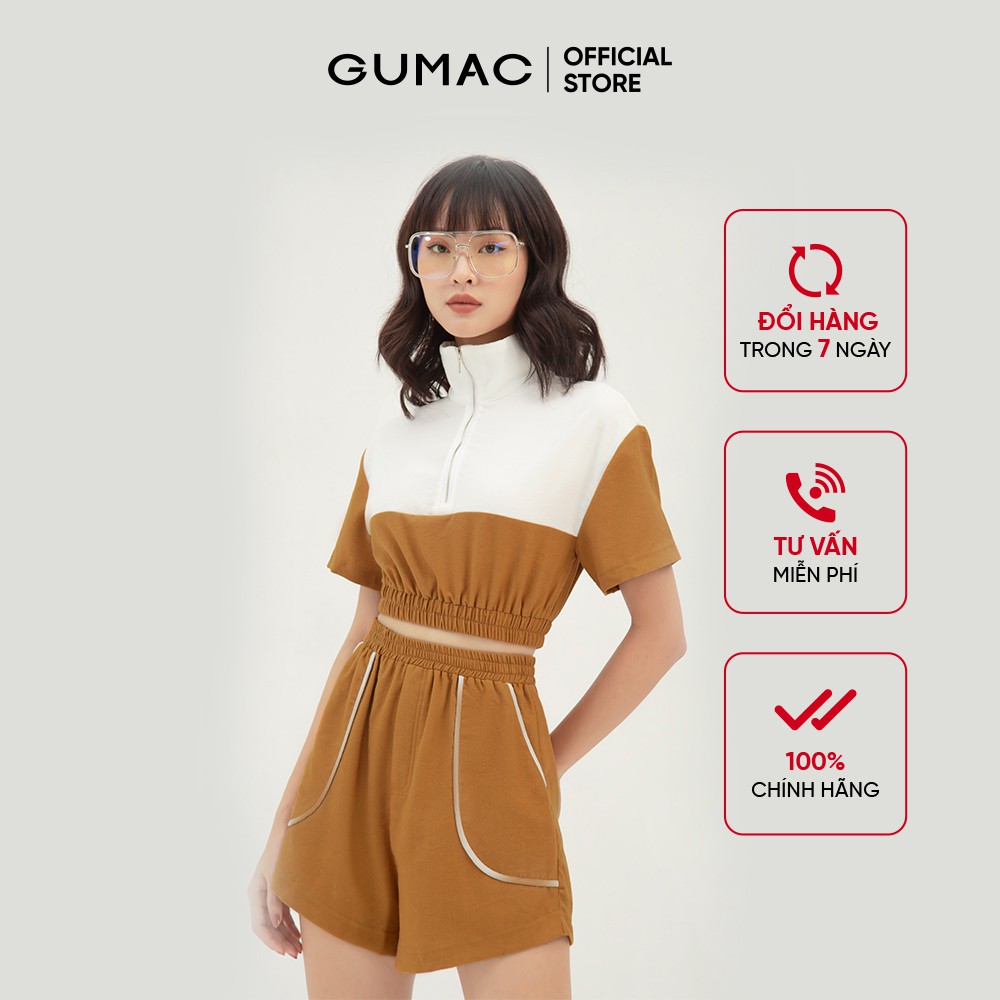[Mã WABRGUSBD2 giảm 10% tối đa 50k đơn từ 250k] Quần short nữ viền túi GUMAC phong cách cá tính năng động màu nâu QB320