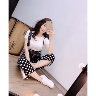 Set Áo Thun - Yếm Chấm Bi