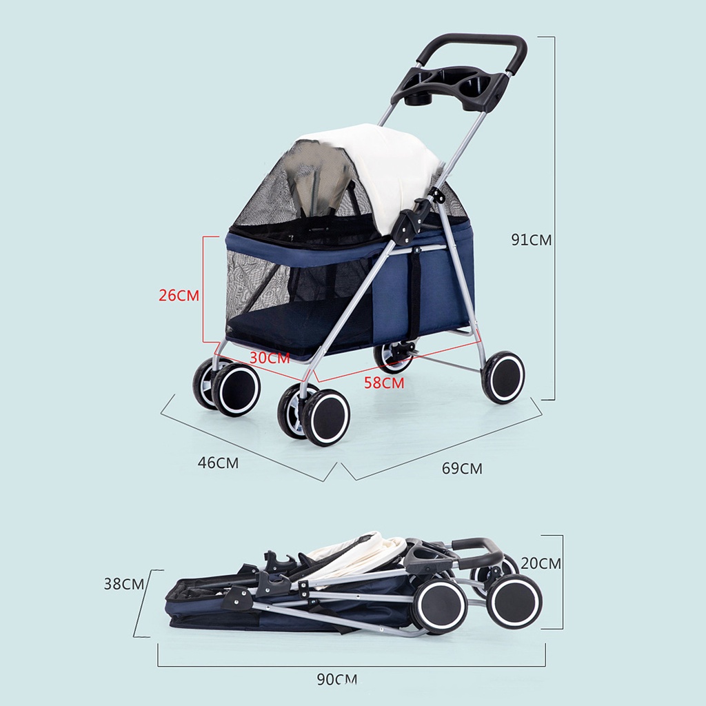 [Hàng Sẵn] Xe đẩy thú cưng gấp gọn Di động ngoài trời cho chó mèo【Tennessee052】