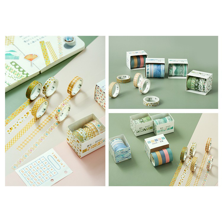 Bộ 5 cuộn washi tape Basic 1cm x 2m | BSW074