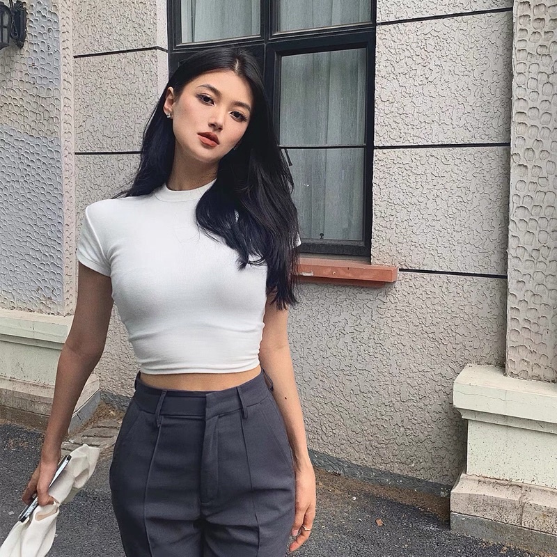 Áo Croptop Basic cổ tròn tay ngắn thun mềm mịn