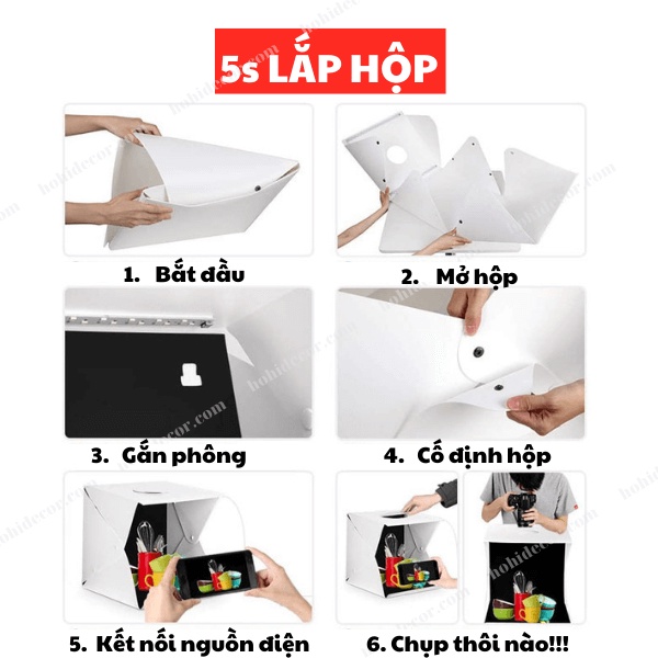 Box Chụp Ảnh Sản Phẩm 40x40 cm, Hộp Chụp Hình Có Đèn Led, Gấp Gọn, Thiết Bị Ánh Sáng Phòng Studio - HoHi Decor