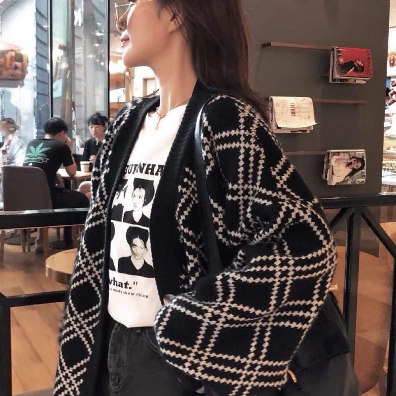 ÁO KHOÁC LEN CARDIGAN KẺ CHÉO HÀNG QUẢNG CHÂU