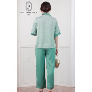 Set bộ trung niên linh trà tm96 vải lụa hồng ngọc cao cấp cho mẹ