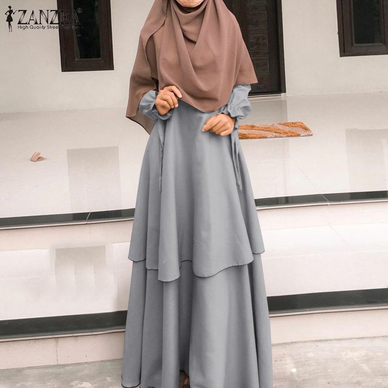 Zanzea Đầm Hai Lớp Co Giãn Màu Trơn Thời Trang Cho Phụ Nữ Hồi Giáo