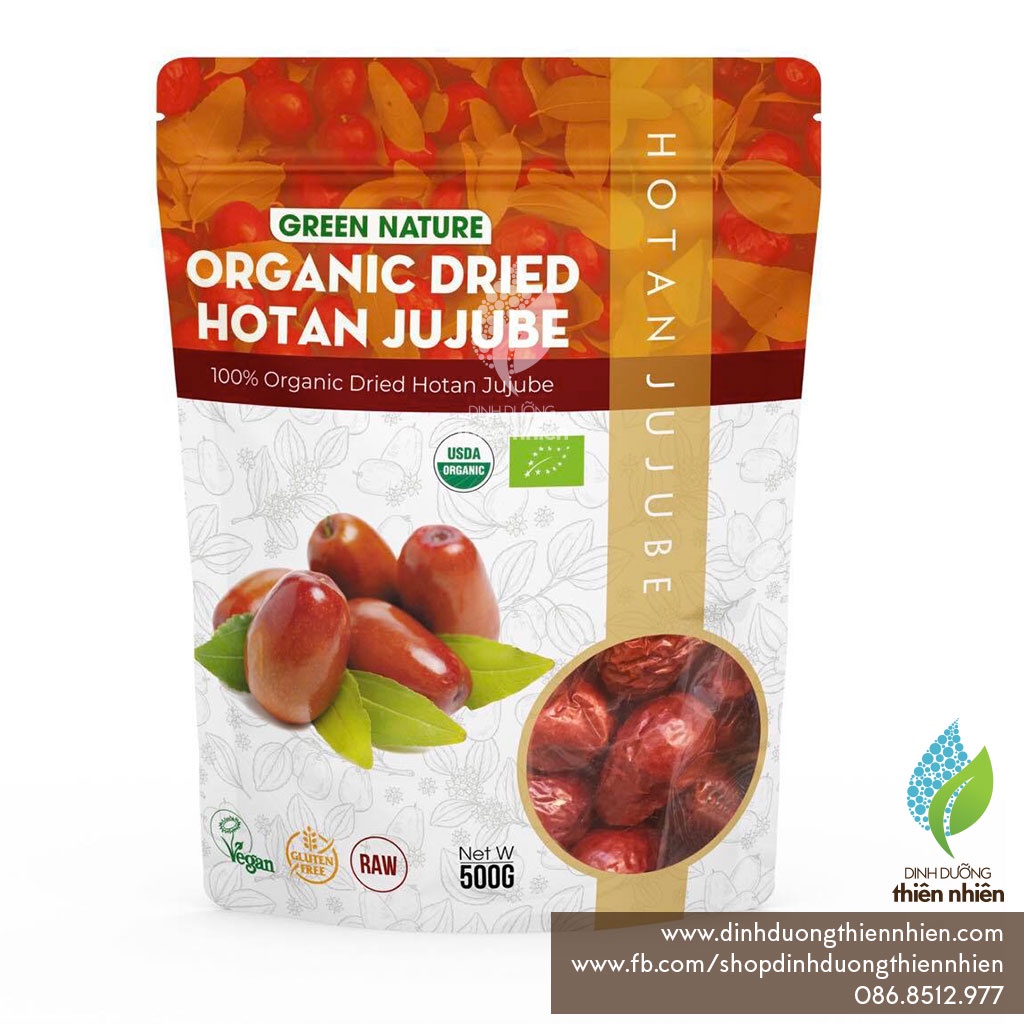 Táo Tàu (Táo Đỏ) Hữu Cơ Green Nature Organic Dried HOTAN Jujube Fruit, 500g
