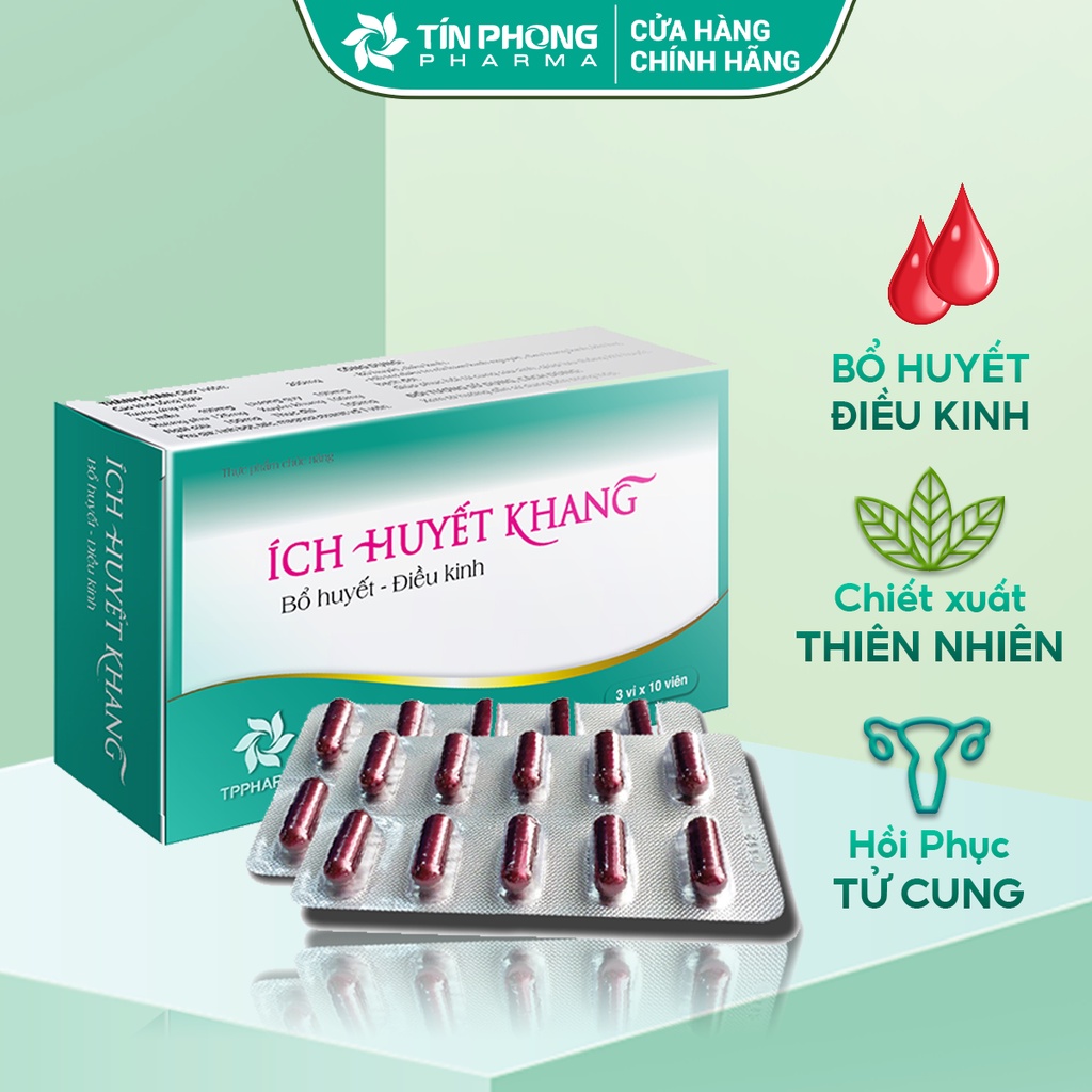 Viên Uống Ích Huyết Khang Giảm Rối Loạn Kinh Nguyệt Không Đều, Đau Bụng, Bổ Huyết Điều Kinh An Toàn Hộp 30 Viên TTP002