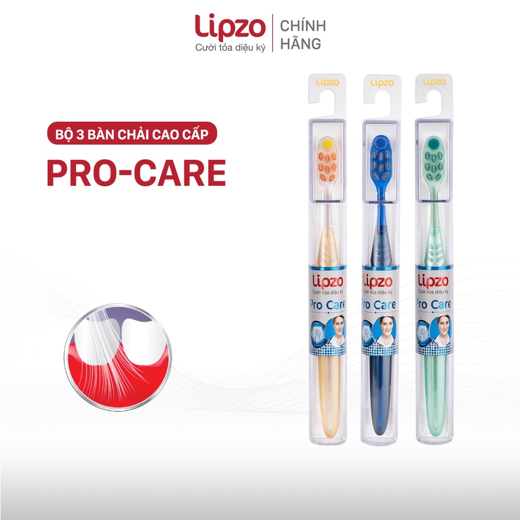 Combo 3 Bàn Chải Đánh Răng LIPZO ProCare Cao Cấp Công Nghệ Lông Chỉ Tơ Xoắn Kép Kết Hợp Lông Sợi Tynnex