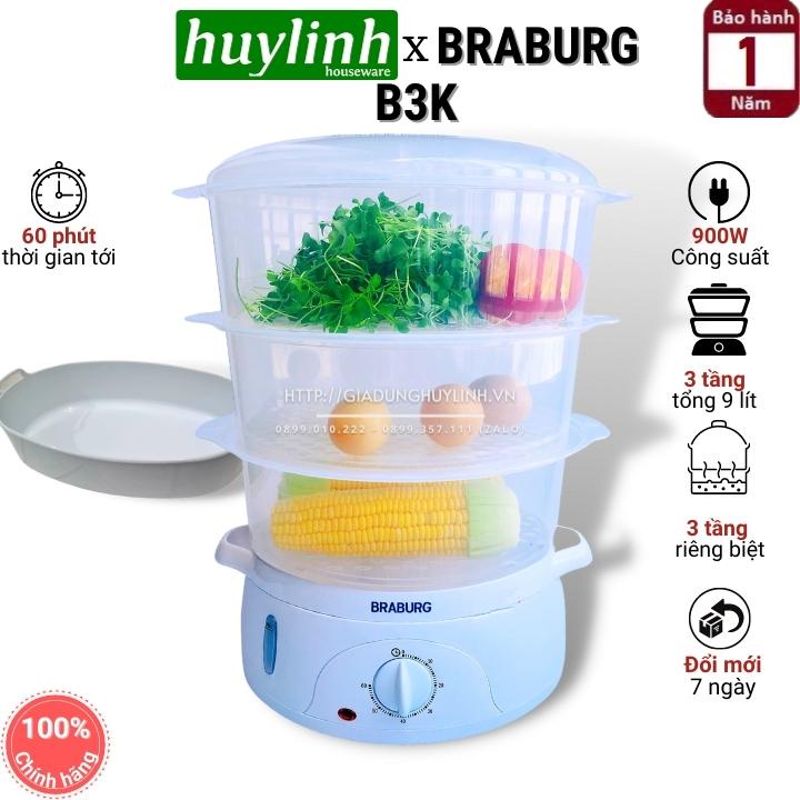 [Mã 254ELSALE giảm 7% đơn 300K] Nồi hấp 3 tầng Braburg B3L - 8.5 lít