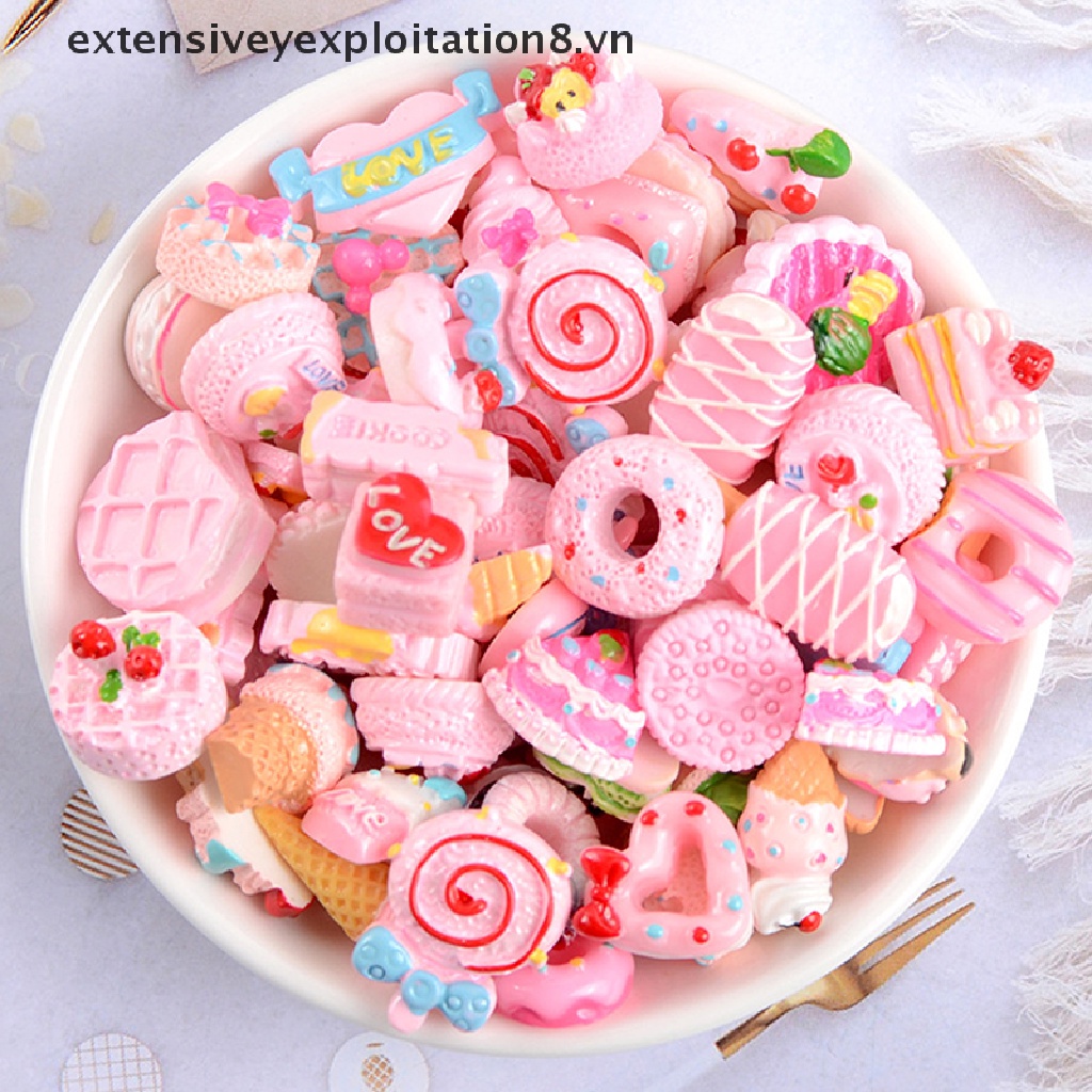 Set 10 phụ kiện trang trí ốp điện thoại hình bánh kẹo/ trái cây bằng nhựa resin DIY