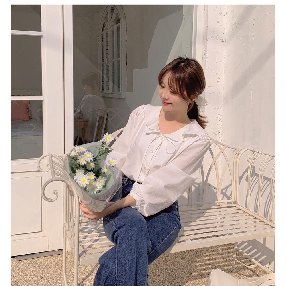 Áo Sơ Mi Trắng Dài Tay Phối Bèo Buộc Dây 49975