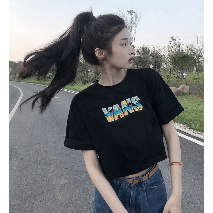 Áo croptop nữ tay ngắn cổ tròn vải thun cotton kiểu hàn quốc CR052 Miucho in hình