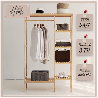 TỦ GỖ TREO QUẦN ÁO 2 KHOANG 5 TẦNG - GỖ THÔNG NHẬP ( Hàng có sẵn )