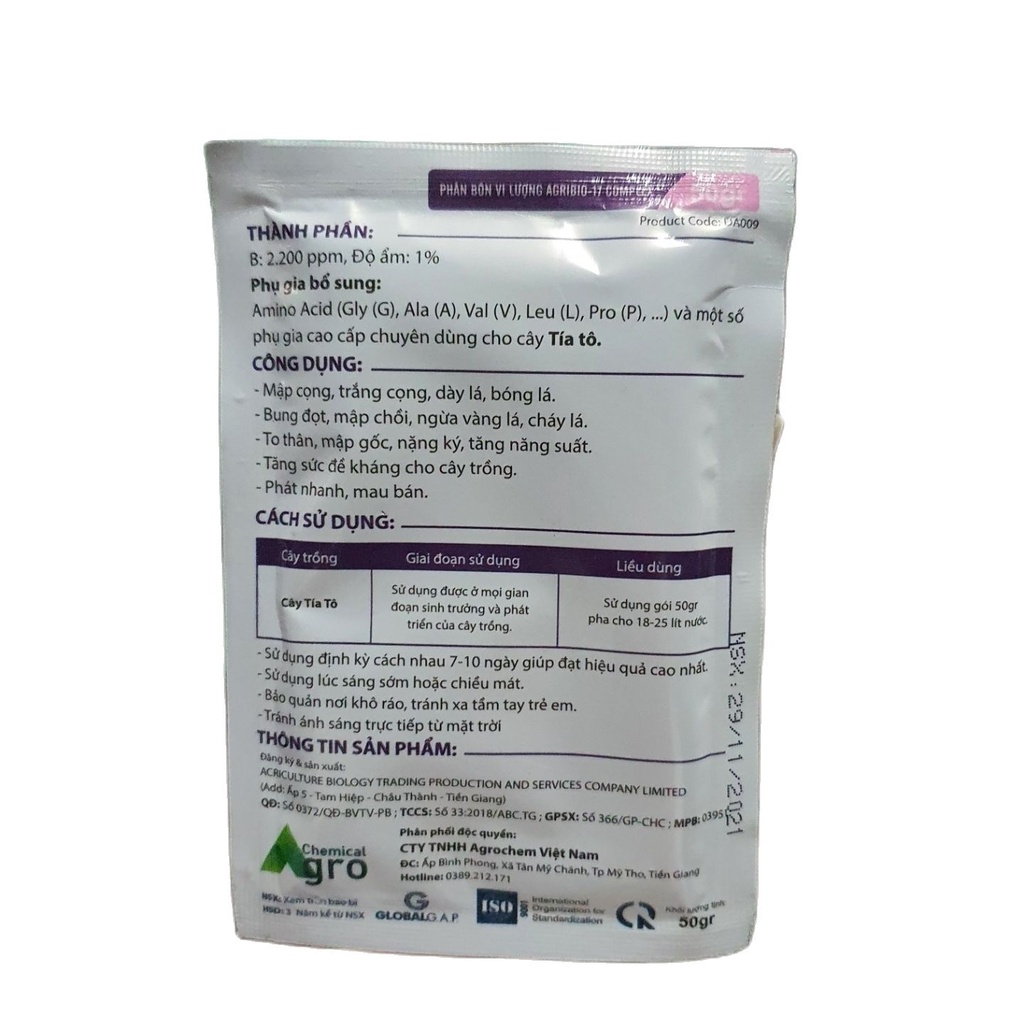 Phân bón vi lượng Chuyên Tía Tô  AGRIBIO-17 COMPLEX