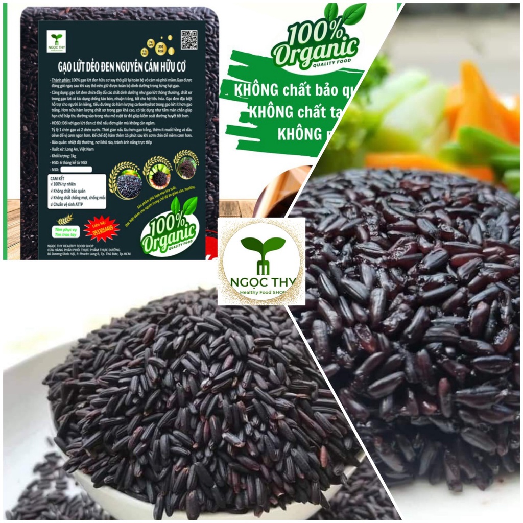 [NT Food] Gạo lứt đen nguyên cám hữu cơ, cơm lức dẻo nấu không ngâm ăn kiêng eatclean giảm cân gói 1kg