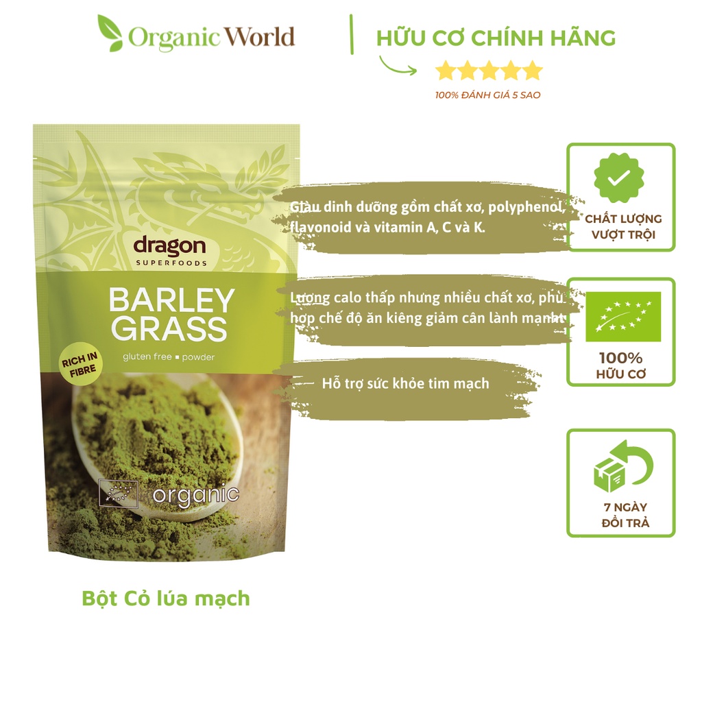 Bột cỏ lúa mạch hữu cơ Dragon Superfoods 150g