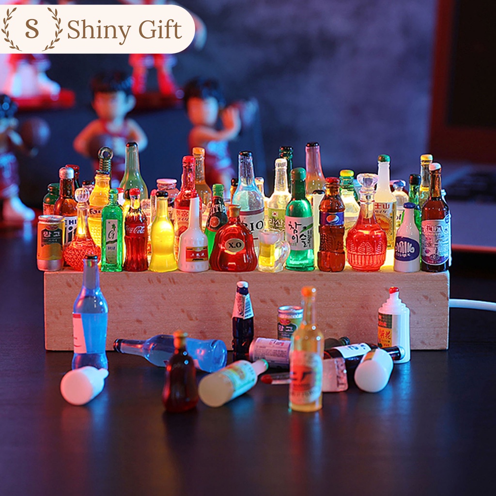 Đèn trang trí thủ công DIY chai rượu tí hon mini bar size 15cm, 20cm
