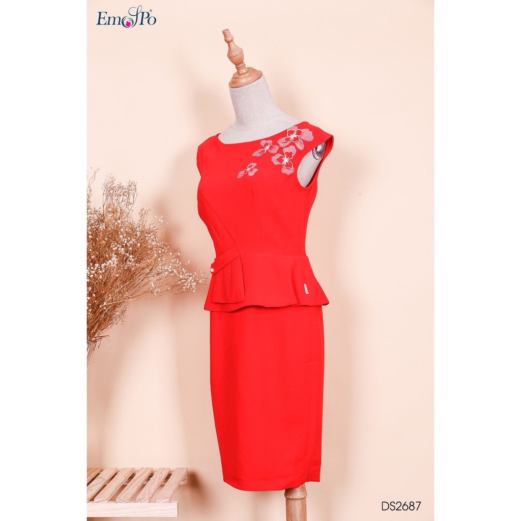 Đầm ôm Peplum, in hoa 3D Emspo DS2687 (Xanh Coban, Đỏ)