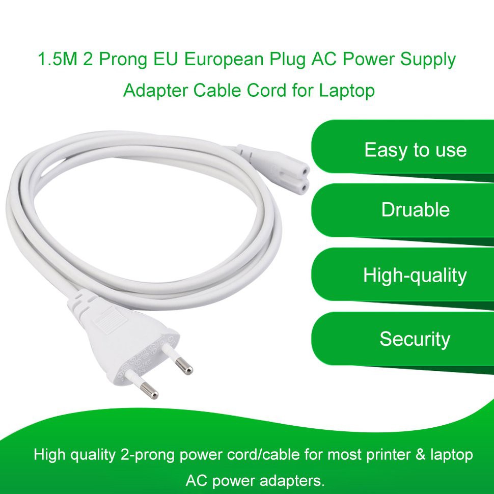 Dây cáp nguồn AC 2M 2 Prong EU cho Laptop | BigBuy360 - bigbuy360.vn