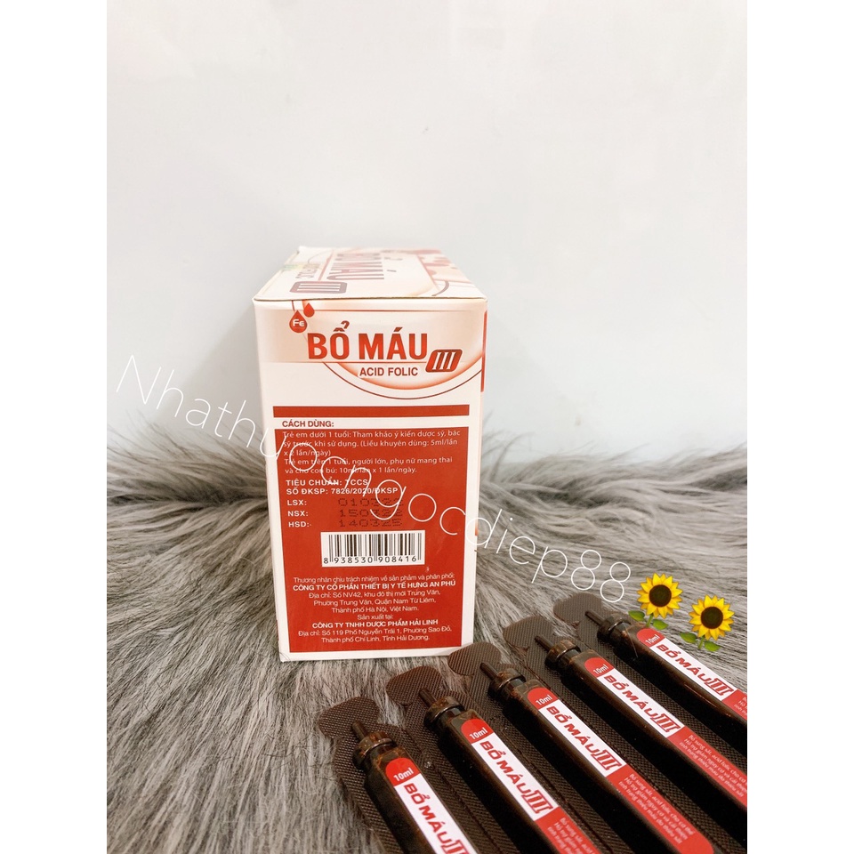 Siro BỔ MÁU III - Hộp 20 ống - Bổ sung sắt, Acid Folic cho người thiếu máu
