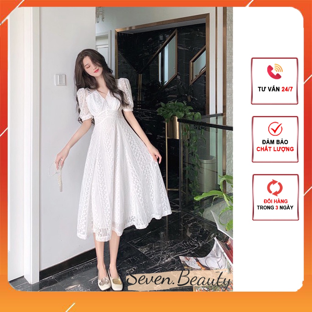 Đầm nữ, váy ren trắng cổ V chiết eo xinh xắn, phong cách tiểu thư nhẹ nhàng nữ tính 7.Beautiful V107