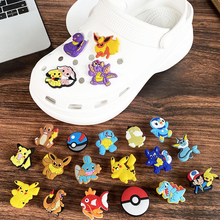 Nút Gắn Dép Jibbitz, Sticker Nhựa Mềm PVC Hình Pokemon