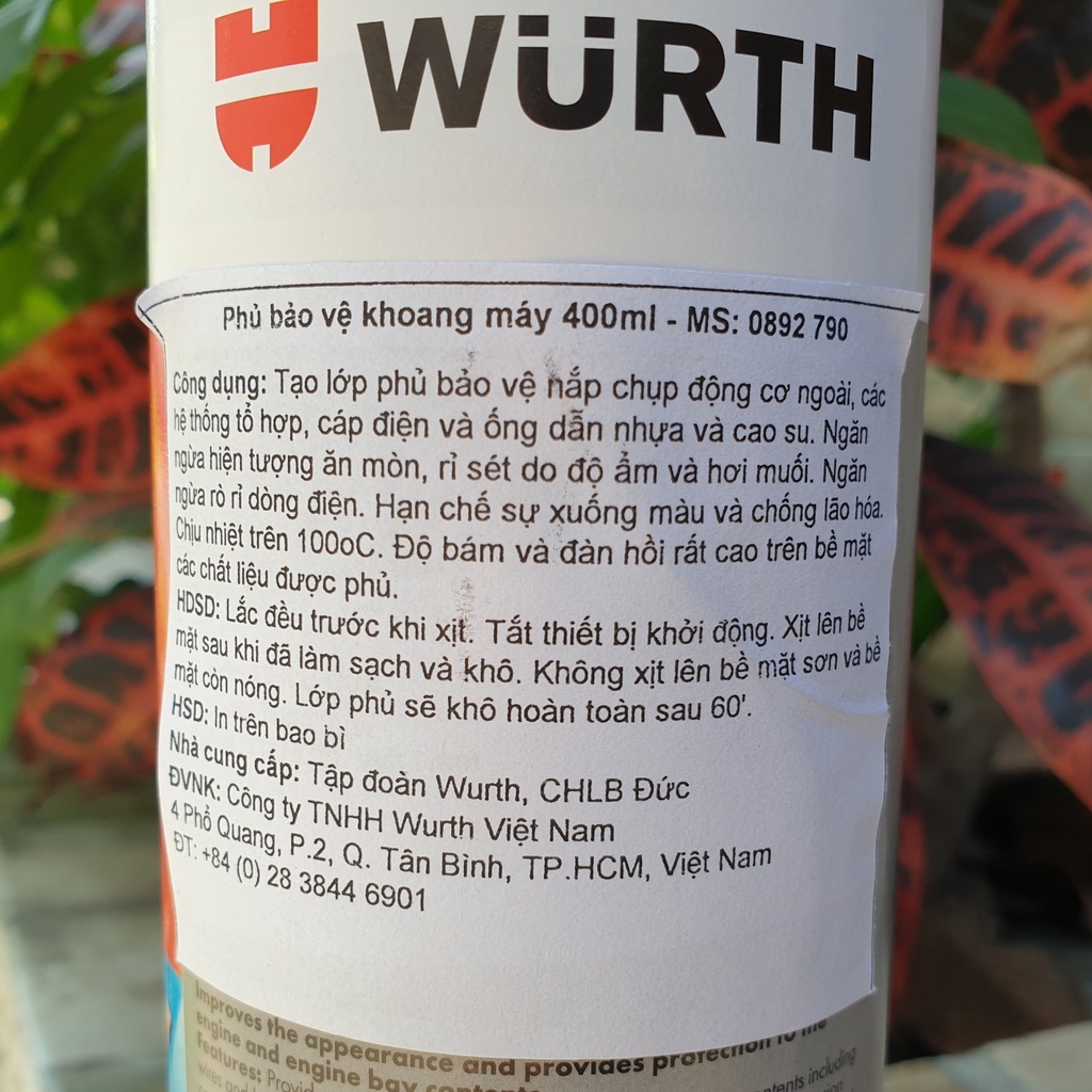 Chai xịt Wurth Nano Phủ Bóng Bảo Vệ Động Cơ Khoang Máy 400ml