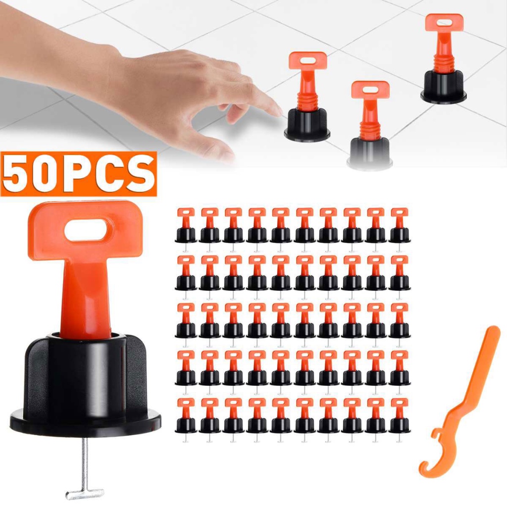 Ke Lát Nền, Bộ 50 ke cân bằng lát phẳng gạch, tái sử dụng được + Tặng 100 dấu cộng, kèm cờ lê