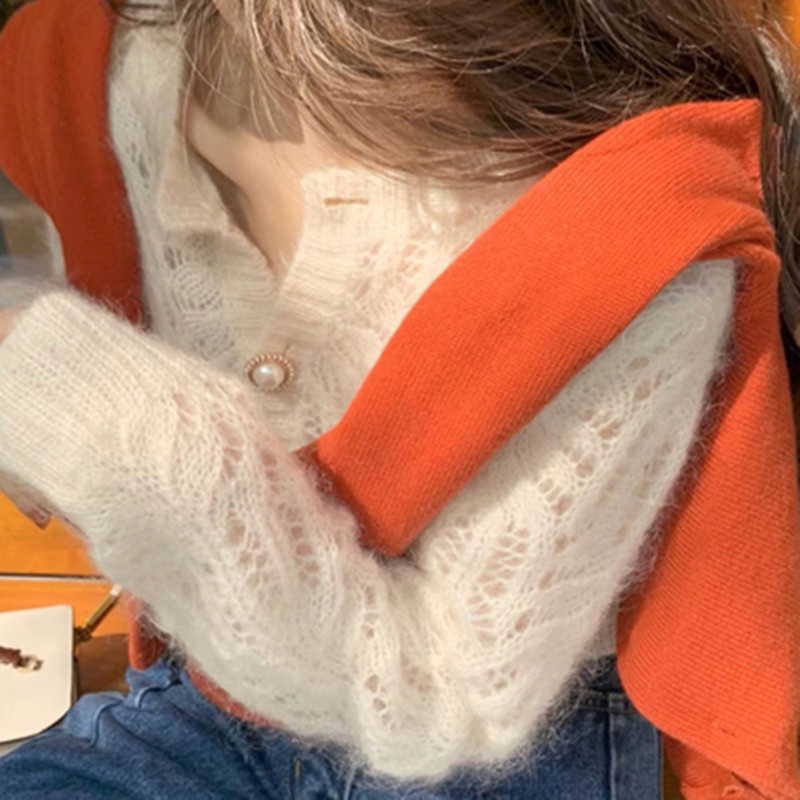 SUXI Áo Khoác Cardigan Dệt Kim Mỏng Tay Dài Dáng Rộng Màu Sắc Xinh Xắn