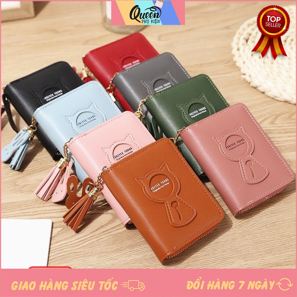 Ví Ngắn Dễ Thương VNN Cầm Tay Mèo In Nổi Dễ Thương