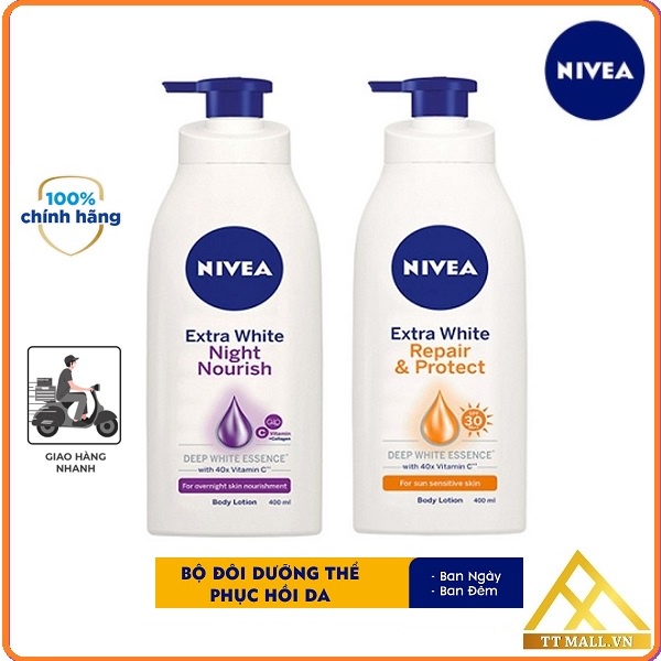 Combo Sữa Dưỡng Thể Nivea : Ban Ngày SPF30 PA++350ml &amp; Ban Đêm Bổ Sung Collagen 400ml